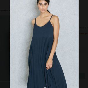 MANGO Navy Blue Pleated Midi Dress, Size 4